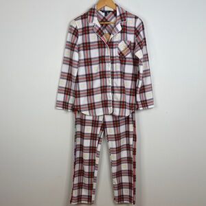Lauren Ralph Lauren Pajamas Womens Small White Red Plaid Fleece Comfy PJs